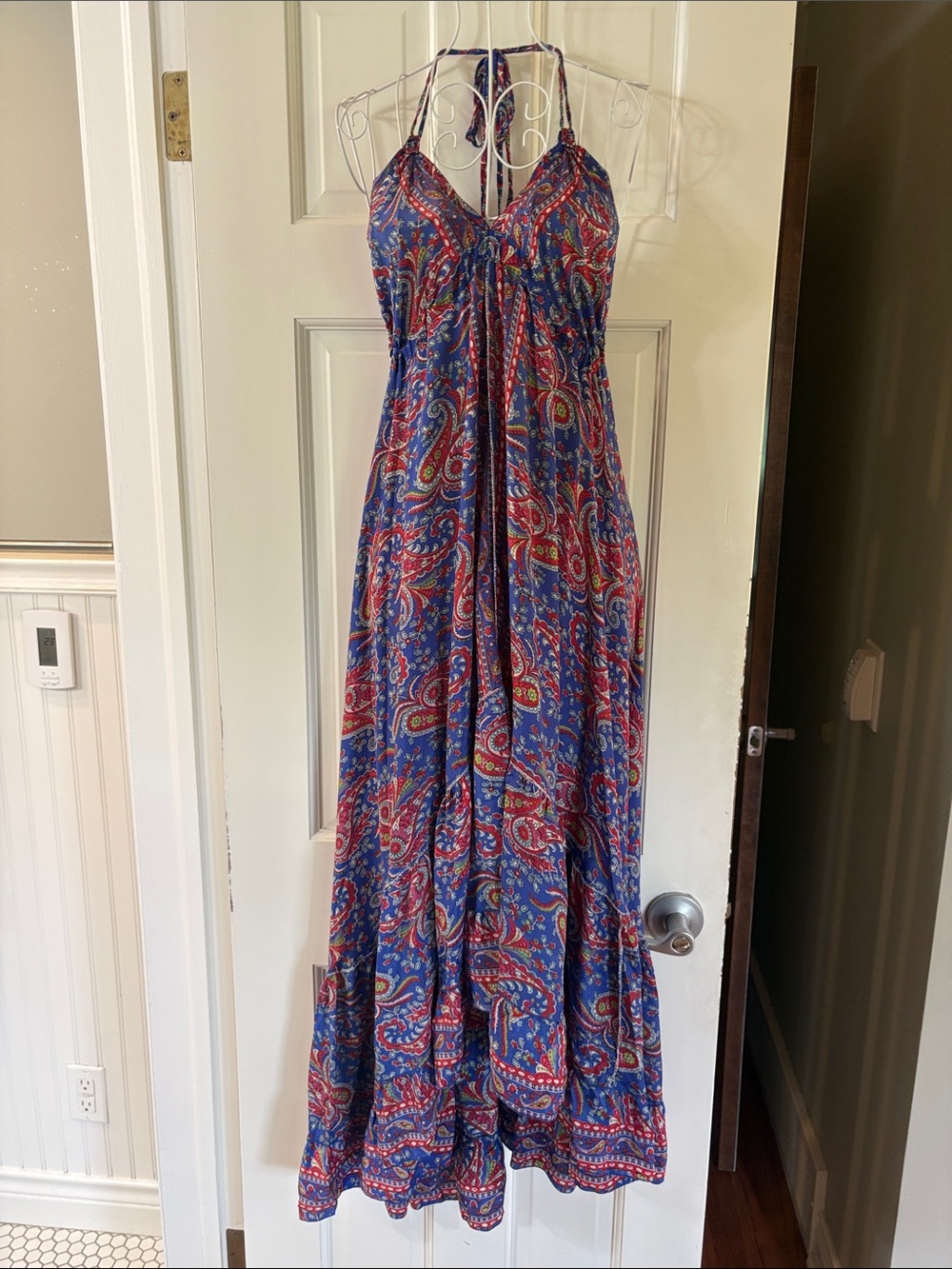Halter Maxi Dress in Blue and Red Paisley